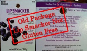 Package from 2012 of Lip Smacker.  All Lip Smacker now contains gluten.
