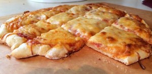 Finished gluten-free pizza using Glutino's pizza crust mix