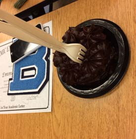 Celebrating this special occasion with a GF cake from French Meadow Bakery, brought in by the high school